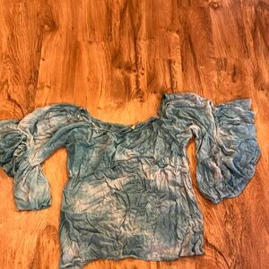 One size off the shoulder bohemian hippie blue blouse tie dye small medium large